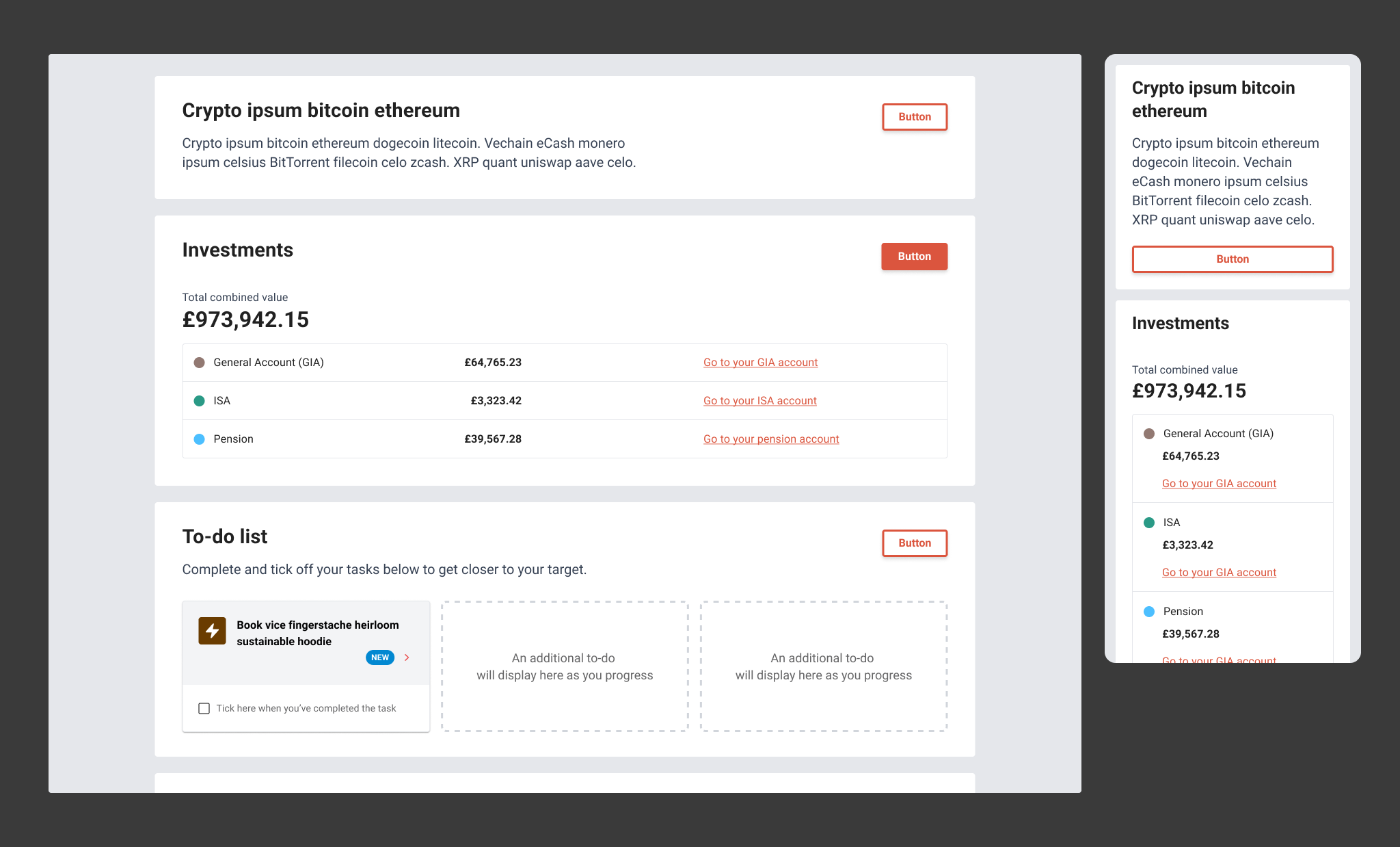 Investing clients homescreen with native platform styling