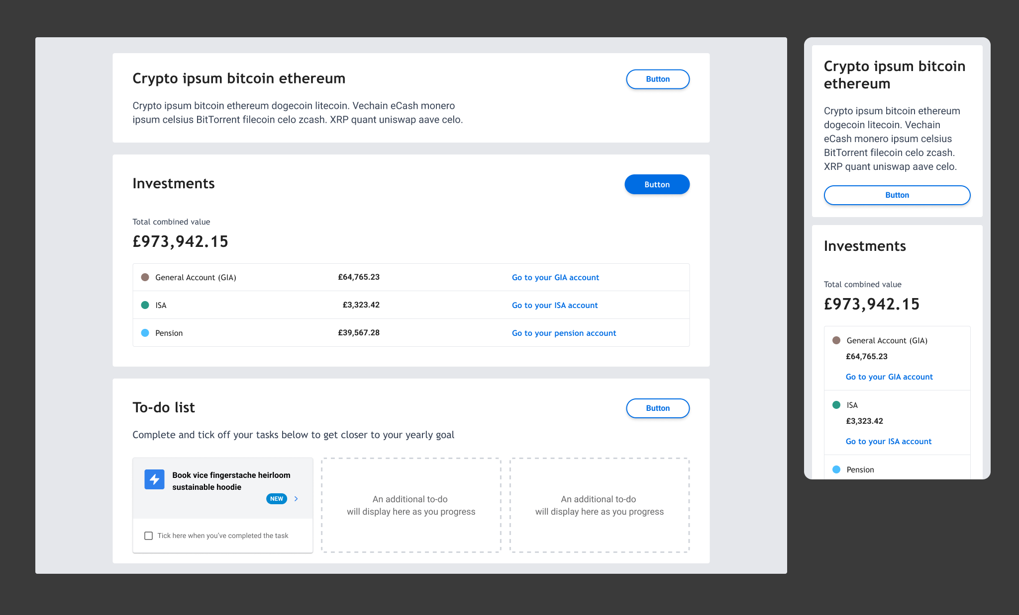 Investing clients homescreen with Barclay's styling